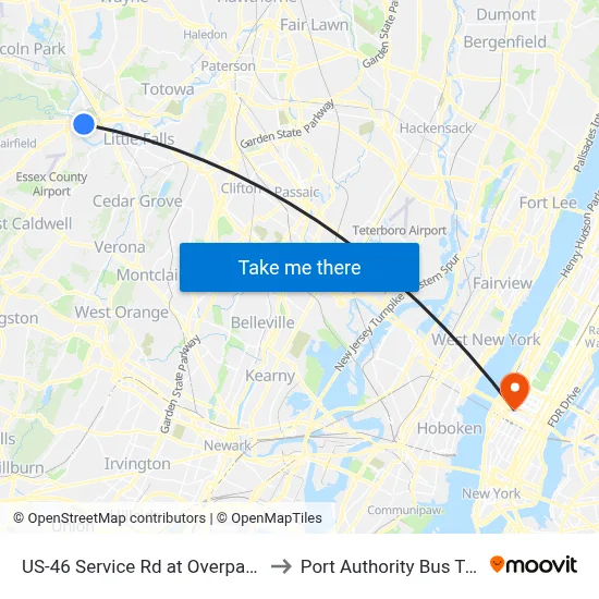 US-46 Service Rd at Overpass Bridge to Port Authority Bus Terminal map