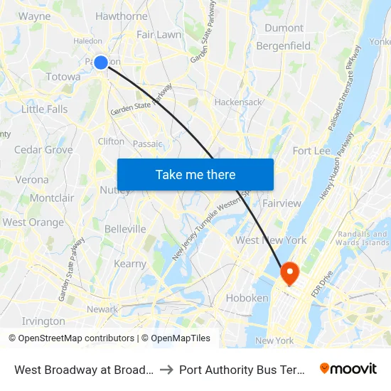 West Broadway at Broadway to Port Authority Bus Terminal map