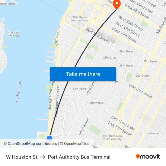 W Houston St, New York (New York City), NY 10014 to Port Authority Bus Terminal map