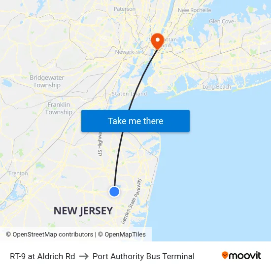 RT-9 at Aldrich Rd to Port Authority Bus Terminal map