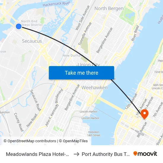 Meadowlands Plaza Hotel-Secaucus, 40 Wood Ave to Port Authority Bus Terminal map