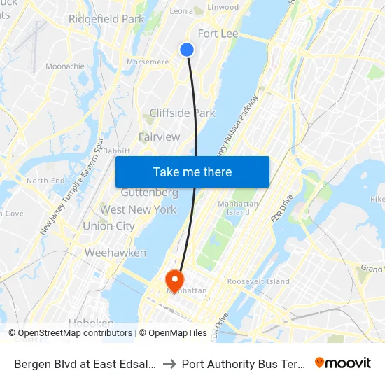 Bergen Blvd at East Edsall Blvd to Port Authority Bus Terminal map