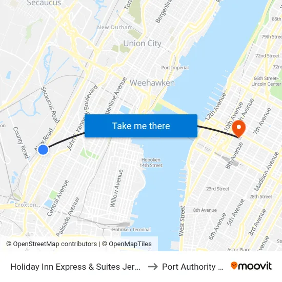 Holiday Inn Express & Suites Jersey City North - Hoboken to Port Authority Bus Terminal map