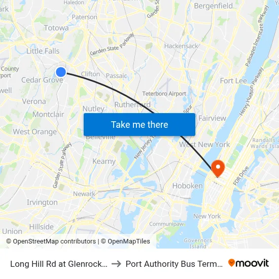 Long Hill Rd at Glenrock Rd to Port Authority Bus Terminal map