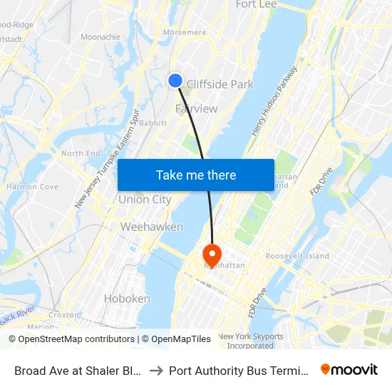Broad Ave at Shaler Blvd to Port Authority Bus Terminal map