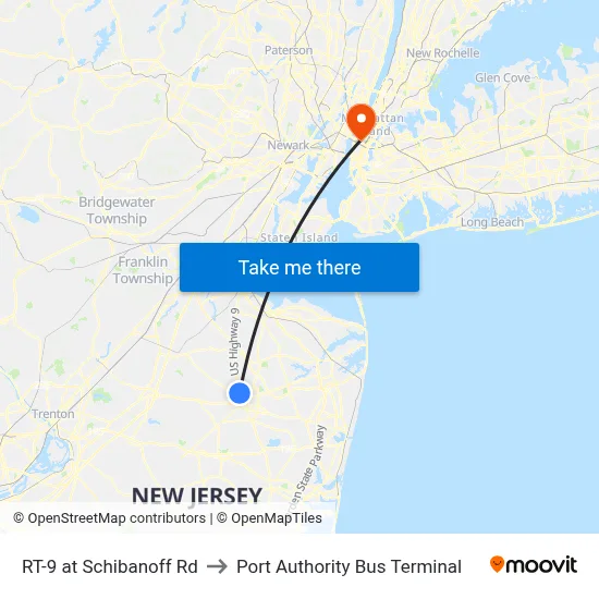 RT-9 at Schibanoff Rd to Port Authority Bus Terminal map