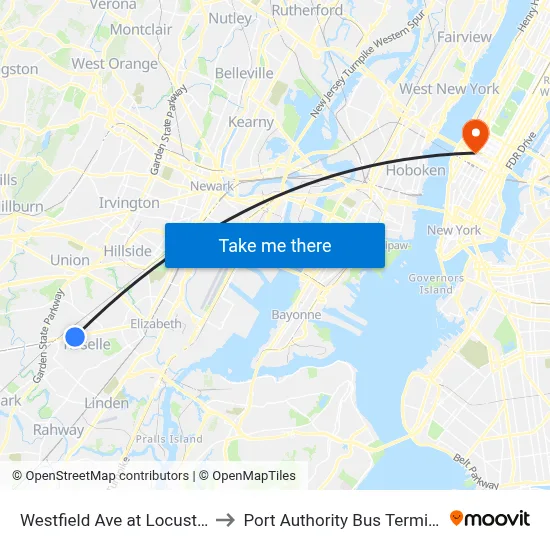 Westfield Ave at Locust St to Port Authority Bus Terminal map