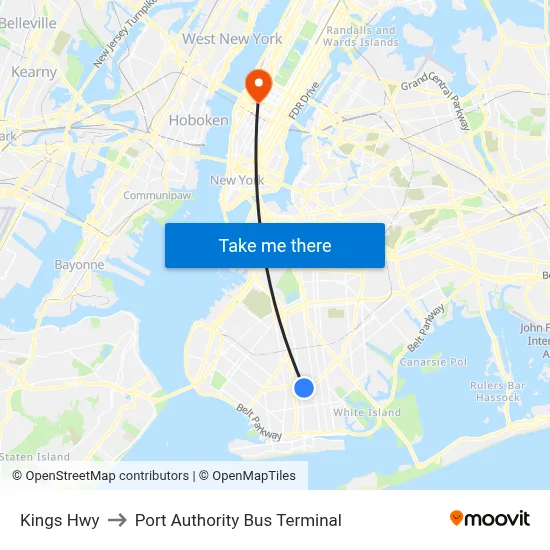Kings Hwy to Port Authority Bus Terminal map