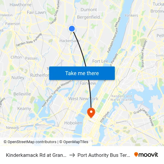 Kinderkamack Rd at Grand Ave to Port Authority Bus Terminal map