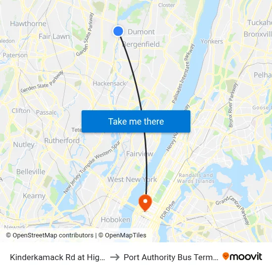 Kinderkamack Rd at High St to Port Authority Bus Terminal map