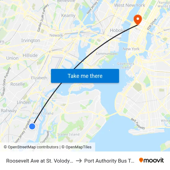Roosevelt Ave at St. Volodymyr Ave to Port Authority Bus Terminal map