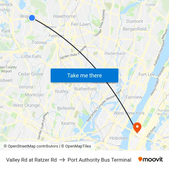 Valley Rd at Ratzer Rd to Port Authority Bus Terminal map
