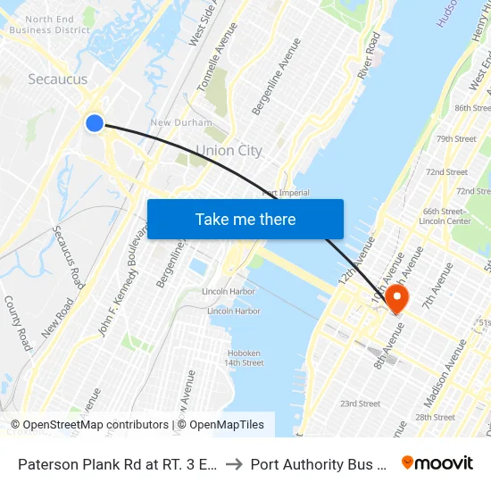 Paterson Plank Rd at RT. 3 Entry Ramp to Port Authority Bus Terminal map