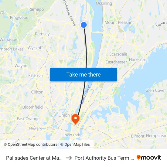Palisades Center at Macys to Port Authority Bus Terminal map