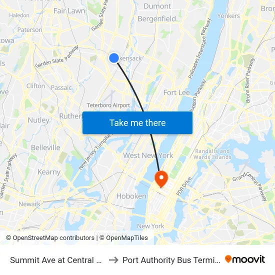 Summit Ave at Central Ave to Port Authority Bus Terminal map