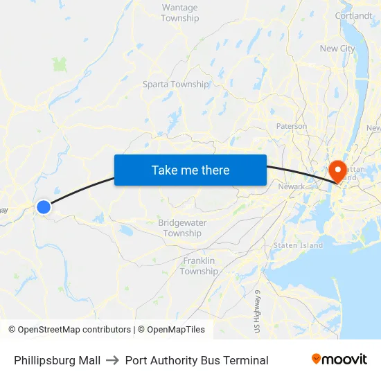 Phillipsburg Mall to Port Authority Bus Terminal map