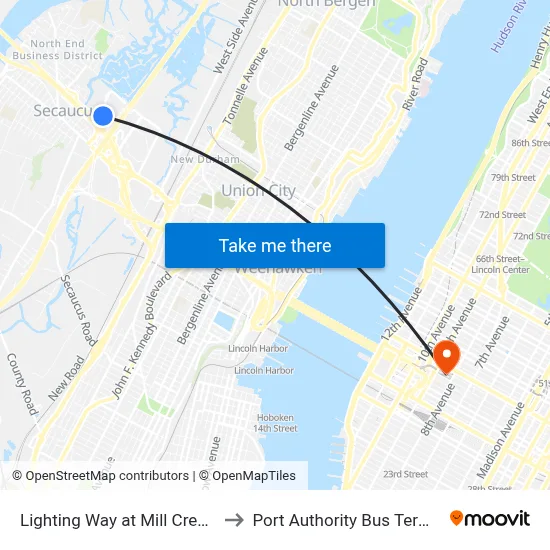 Lighting Way at Mill Creek Dr to Port Authority Bus Terminal map