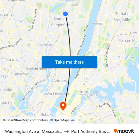 Washington Ave at Massachusetts Ave to Port Authority Bus Terminal map