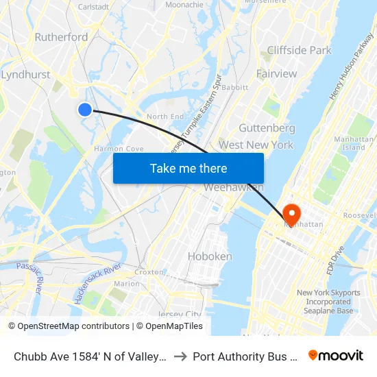 Chubb Ave 1584' N of Valley Brook Ave to Port Authority Bus Terminal map