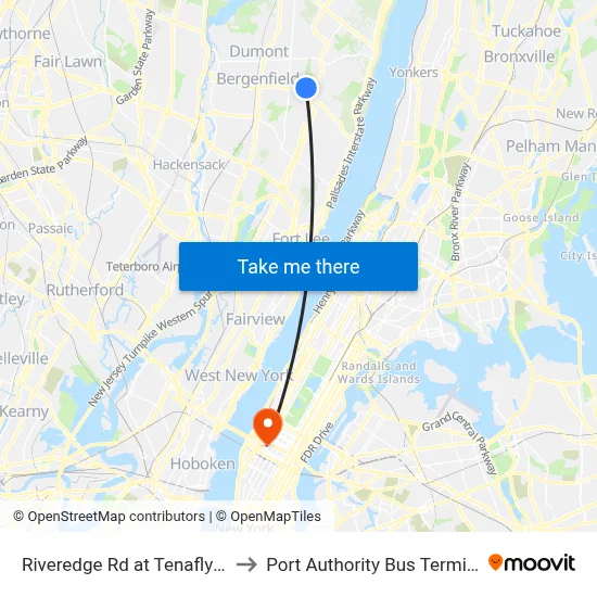 Riveredge Rd at Tenafly Rd to Port Authority Bus Terminal map