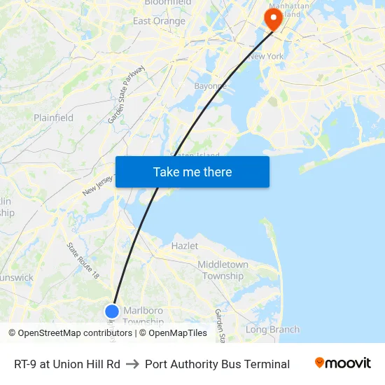 RT-9 at Union Hill Rd to Port Authority Bus Terminal map