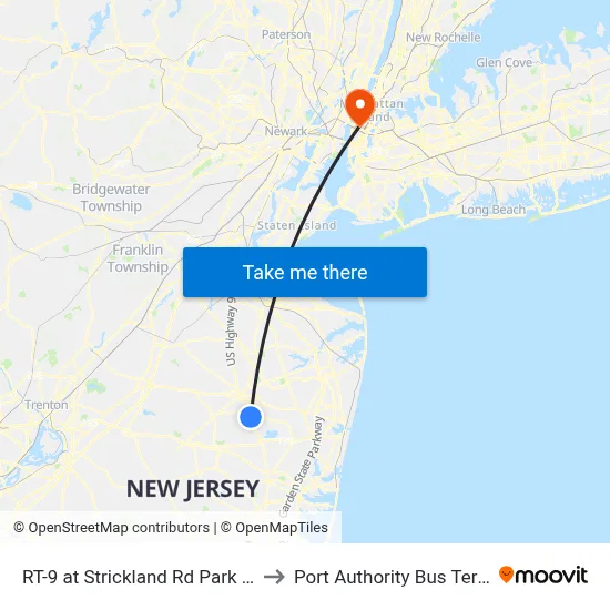 RT-9 at Strickland Rd Park & Ride to Port Authority Bus Terminal map