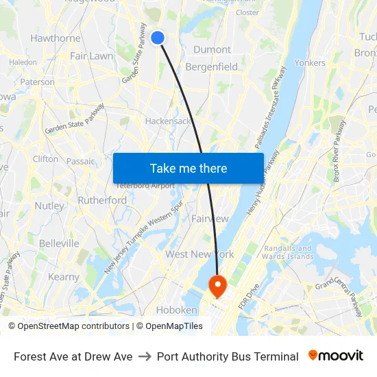 Forest Ave at Drew Ave to Port Authority Bus Terminal map