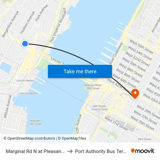 Marginal Rd N at Pleasant Ave to Port Authority Bus Terminal map