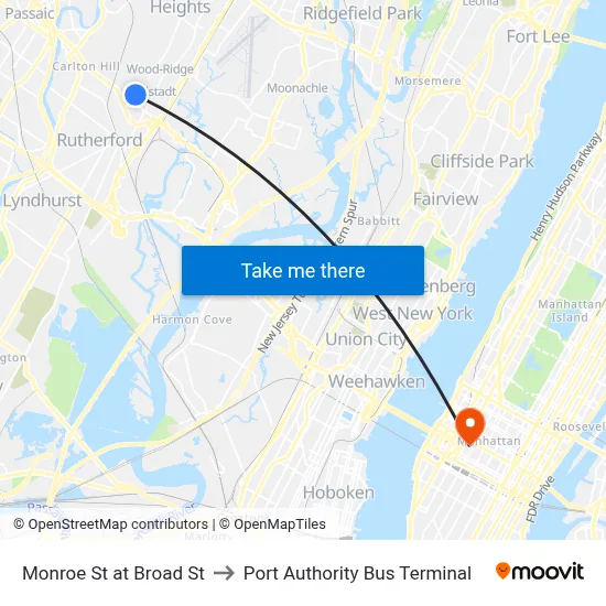 Monroe St at Broad St to Port Authority Bus Terminal map
