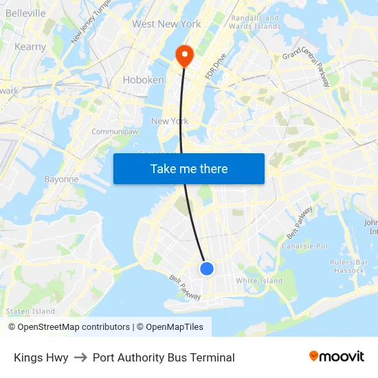 Kings Hwy to Port Authority Bus Terminal map