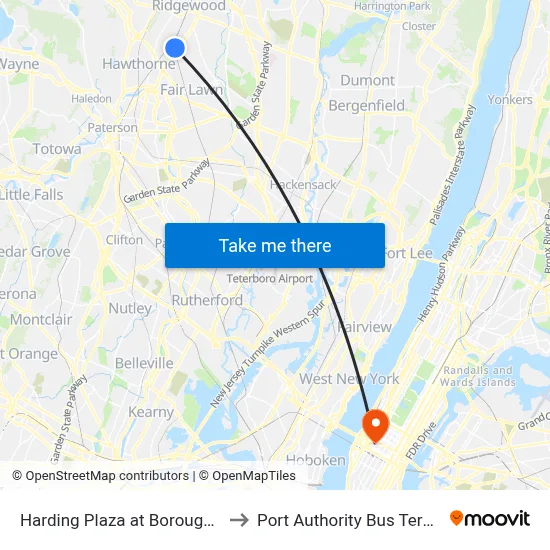 Harding Plaza at Borough Hall to Port Authority Bus Terminal map