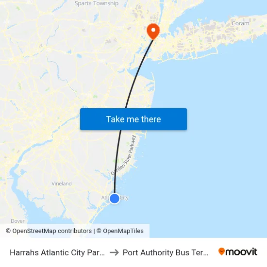 Harrahs Atlantic City Parking, Atlantic City, NJ 08401 to Port Authority Bus Terminal map