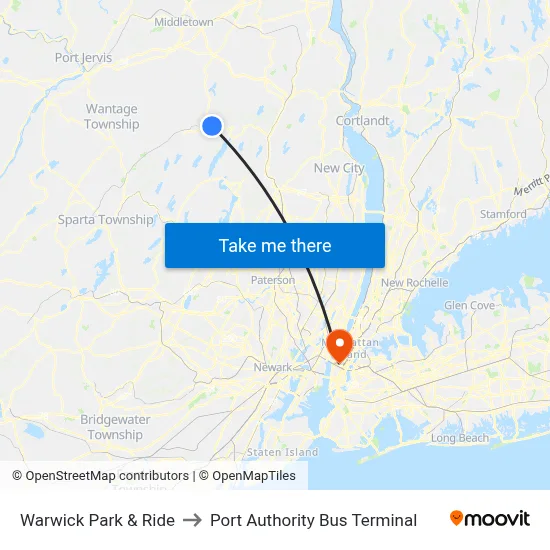Warwick Park & Ride to Port Authority Bus Terminal map