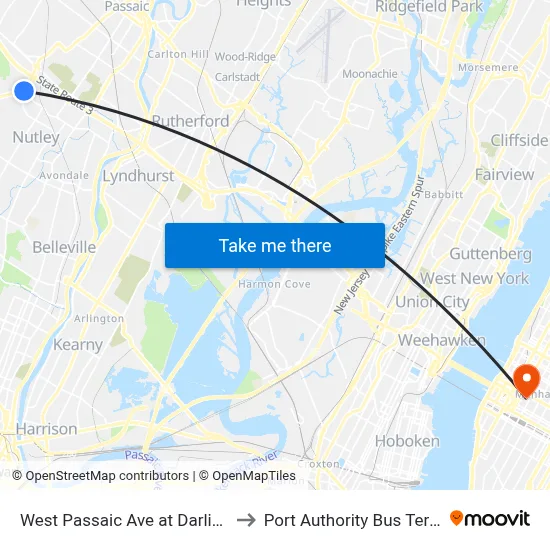 West Passaic Ave at Darling Ave to Port Authority Bus Terminal map