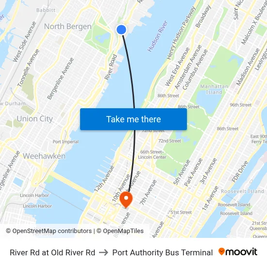 River Rd at Old River Rd to Port Authority Bus Terminal map