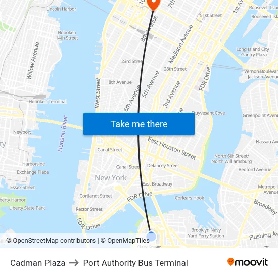 Cadman Plaza, 75 Henry St to Port Authority Bus Terminal map
