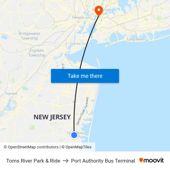 Toms River Park & Ride to Port Authority Bus Terminal map
