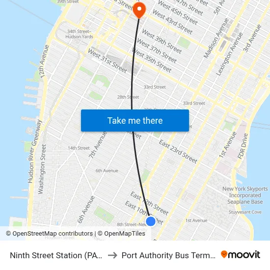 Ninth Street Station (PATH) to Port Authority Bus Terminal map