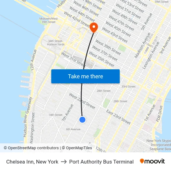 Chelsea Inn, New York to Port Authority Bus Terminal map