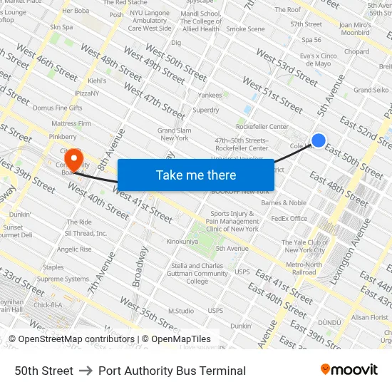 50th Street to Port Authority Bus Terminal map