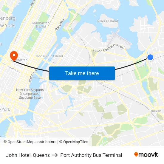John Hotel, Queens to Port Authority Bus Terminal map