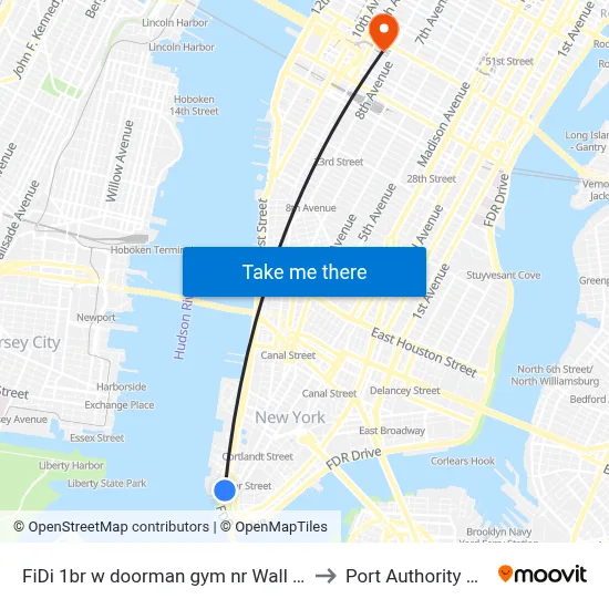 FiDi 1br w doorman gym nr Wall St NYC-546, New York to Port Authority Bus Terminal map