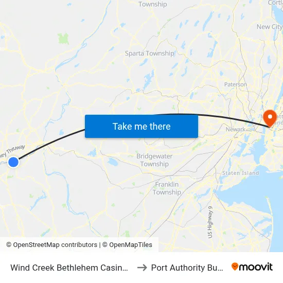 Wind Creek Bethlehem Casino &amp; Resort to Port Authority Bus Terminal map