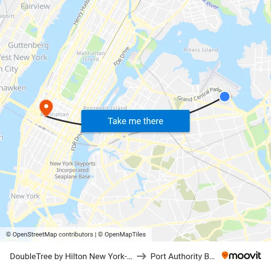 DoubleTree by Hilton New York-LaGuardia, Queens to Port Authority Bus Terminal map