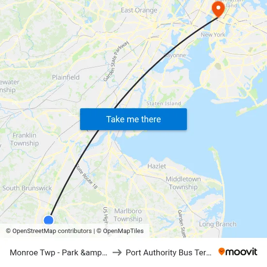 Monroe Twp - Park &amp; Ride to Port Authority Bus Terminal map