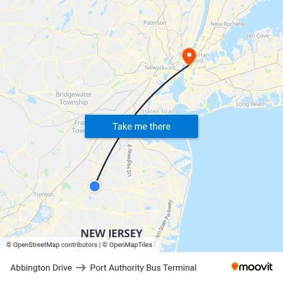 Abbington Drive to Port Authority Bus Terminal map