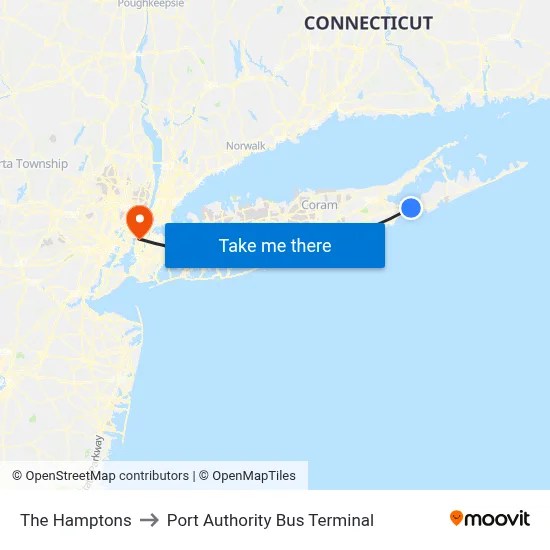 The Hamptons to Port Authority Bus Terminal map