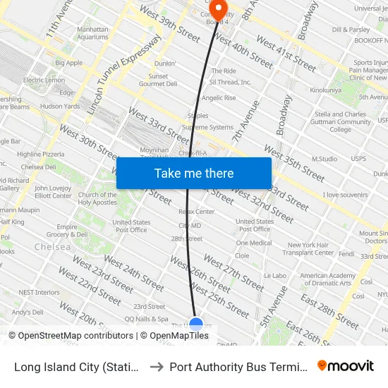 Long Island City (Station) to Port Authority Bus Terminal map
