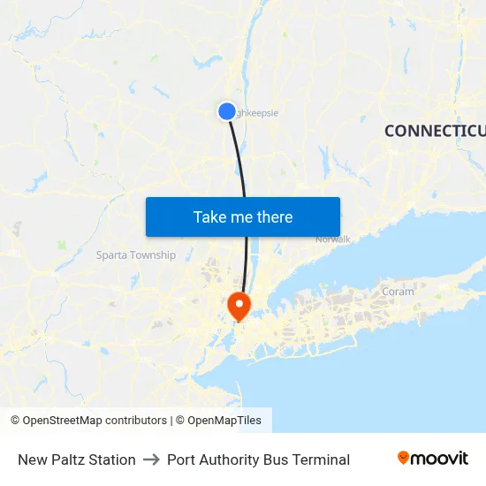 New Paltz Station to Port Authority Bus Terminal map