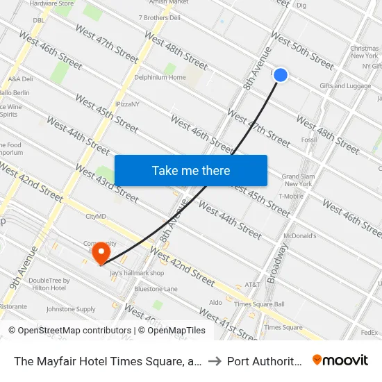 The Mayfair Hotel Times Square, an Ascend Collection, New York to Port Authority Bus Terminal map